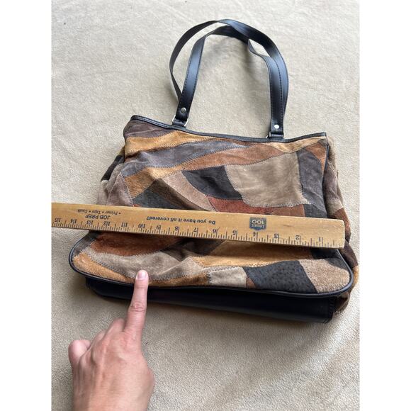 Vintage Style Patchwork Suede Purse Brown Pig Leather Wallet Shoulder Bag - Picture 5 of 12